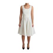 Hvid prikket bomulds A-line kjole