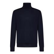 Blå Ribstrikket Rullekrave Sweaters