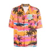 Stilfuld Multifarvet Palm Tree Print Skjorte