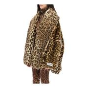 Leopard Print Faux Fur Cape Coat