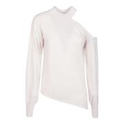 Cloudy White Asymmetrisk Cut-Out Sweater
