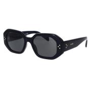 Solbriller med uregelmæssig form i sort acetat med mørke røgfarvede li...