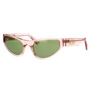 Transparent Pink Cat-Eye Solbriller med Grønne Linser
