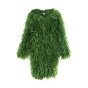 Grøn pelsfrakke med tryklåse