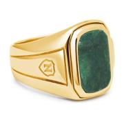 Guldbelagt Grøn Jade Signet Ring