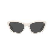Geometriske hvide solbriller med grå linser