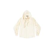 Ivory all over logo printed hooded blouse