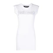 Hvid Bomuld Jersey Kjole med Rhinsten Logo