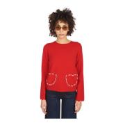 Rød Crew-Neck Sweater med Frontlommer