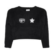 Børn Sort Falsk Pels Sweater med Eye Star Logo
