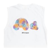 Hvid Crop Top T-shirt med Multifarvet Teddy Logo