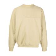 Beige Sweatshirt med Broderet Logo