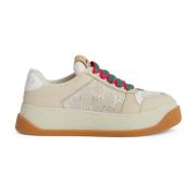 Beige Lace-up Sneakers med GG Supreme Print