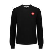 Rød Pixeleret Hjerte V-Hals Sweater