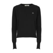 Sort Bomuld Cashmere Sweater med Broderet Logo