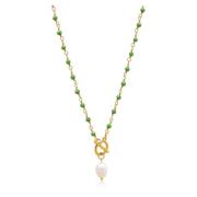 Women's Green CZ Wrap Necklace with Pearl