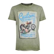 Grøn Crew Neck T-Shirt med Front Print
