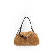 Shearling Latte Sølv Hardware Skuldertaske