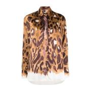 Leopard Print Skjorte med Spids Krave