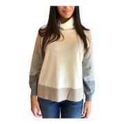 Farveblok Højhalset Sweater med Sideslidser