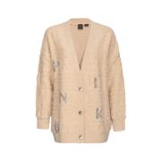 Beige Daino Cardigan med 3D Stribet Logo