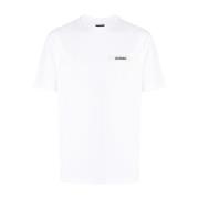 Hvid T-shirt med Jersey Tekstur og Logo Patch