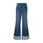 Blå Højtaljede Wide-Leg Jeans