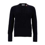 Blå Cable Knit Sweater med RWB Stripe Detalje