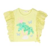 Gul Lemon Børne T-shirt med Rynkede Ærmer og Multifarvet Print