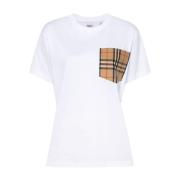 Stilfuld Hvid T-Shirt med Burberry Check Mønster