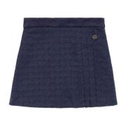 Blå Geometrisk Jacquard Nederdel med Dobbelt G Detalje