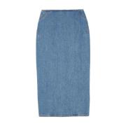 Vintage Blå Denim Blyant Nederdel