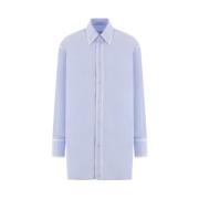 Blå Oversize Bomuld Poplin Skjorte med Faded Detaljer