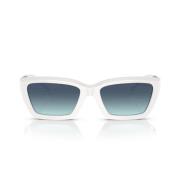 Rektangulære Cat-Eye Solbriller med Facetteret Hvid Front og Blå Gradi...