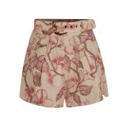 Koralfarvede Hibiscus Blomsterprint Shorts