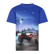 Blå UFO Bil Print T-Shirt