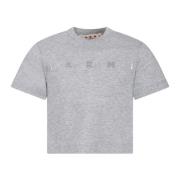 Grå Bomuld T-Shirt med Korte Ærmer