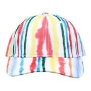 Hvid Hat med Skygge og Vandfarve Mønster