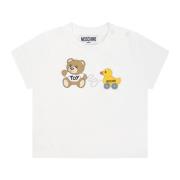 Hvid Bomuld T-Shirt med Teddybjørn og And