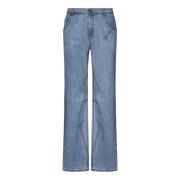 Blå Jeans med Brede Ben og Kontrastsyninger