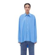 Blå Oversized Skjorte med Speciel Label og Knappelukning