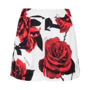 Satin shorts med røde roser print