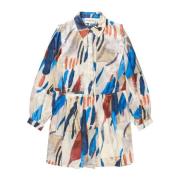 Smuk Skjortekjole med Plisseret Talje og Abstrakt Print