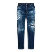 Blå Denim Jeans med Slidt Effekt