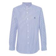Stribet Button-Down Polo Skjorte Blå/Hvid