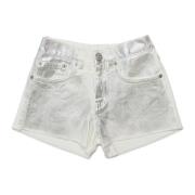 Hvide metalliske denim shorts