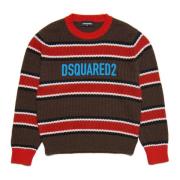 Stribet uld-blandings rullekrave sweater med logo