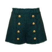 Grøn Tweed Shorts med Høj Talje