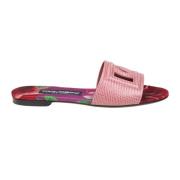 Pink læder slide sandaler krydset logo