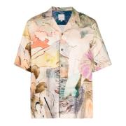 Multifarvet Grafisk Print Viskose Skjorte